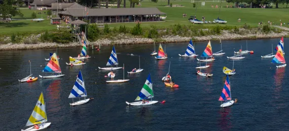 Aerial view of the Seafarer coastline with sailboats in the water