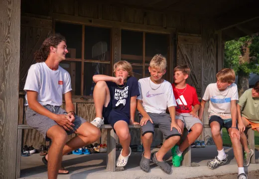 Counselor and campers at Camp Sea Gull